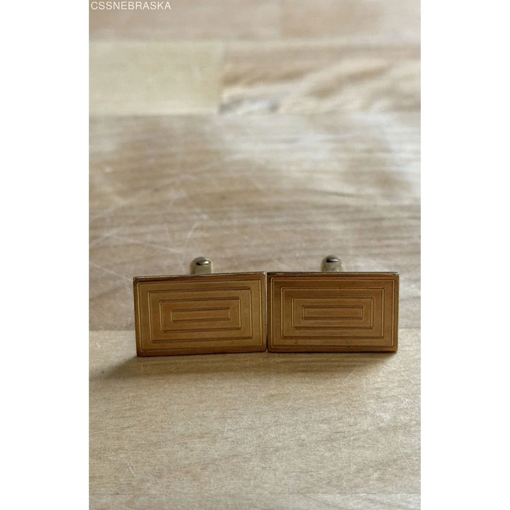 Vintage Mid-Century 12K Gold Filled GF Engraved Geometric Rectangle Cufflinks